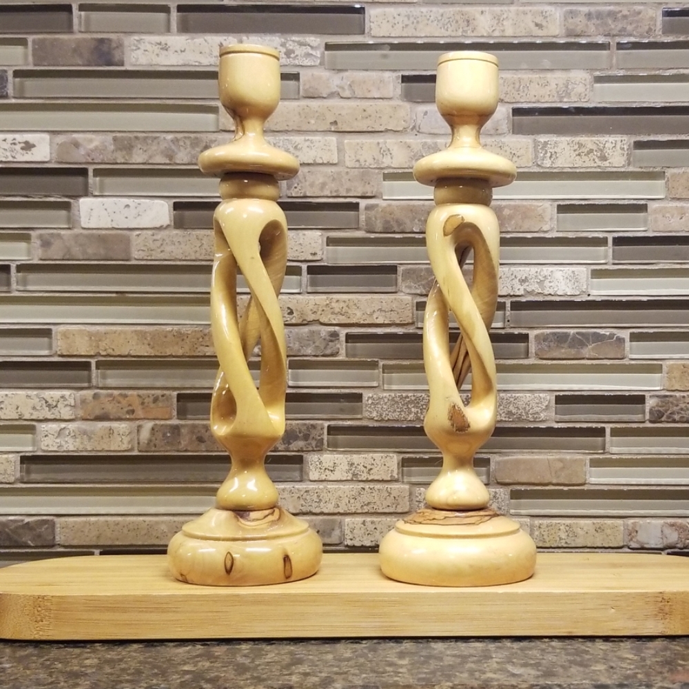 Hand carved Olive Wood candle holders